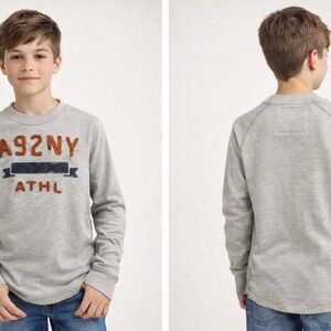 Boys Abercrombie & Fitch Gray A92NY ATHL Crewneck Size M small spot Y2K